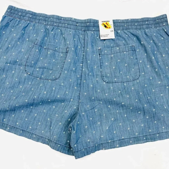 NWT SONOMA Women Mid Rise Pockets Ultra Waistband Floral Blue Shorts Plus Sz 4X - Picture 2 of 6